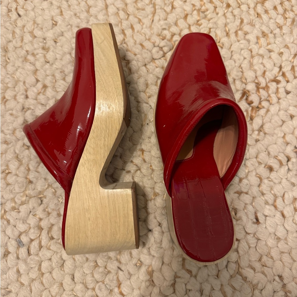 Rachel Comey Patent Leather Wooden Clogs
